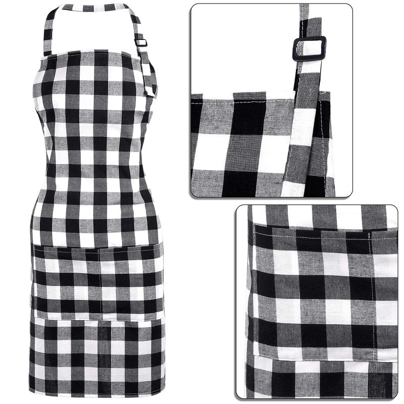 Satinior SATINIOR 2 Pcs Halloween Chef Costume Chef Hat Apron Set for Adult Baker Apron Hat Costume for Cosplay Party Gift(White  Black Plaid Style)  - Image 4