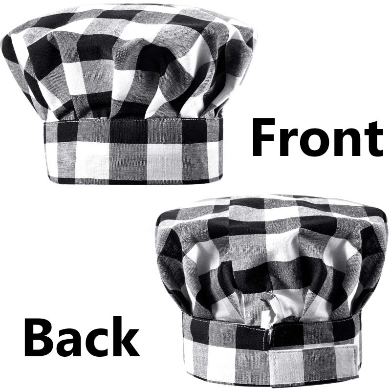 Satinior SATINIOR 2 Pcs Halloween Chef Costume Chef Hat Apron Set for Adult Baker Apron Hat Costume for Cosplay Party Gift(White  Black Plaid Style)  - Image 3