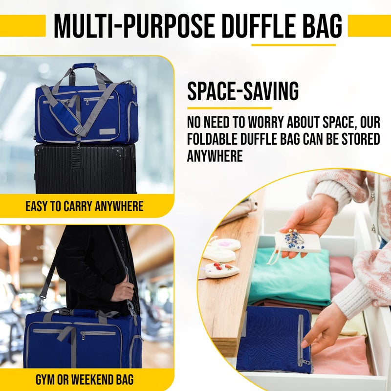 LEGEND Foldable Duffle Bag for Travel - Waterproof Travel Duffel Bags with Shoe Compartment, Lightweight Folding Bag for Overnight, Large Capacity Collapsible Duffle for Men & Women - 60L Royal Blue - Image 5