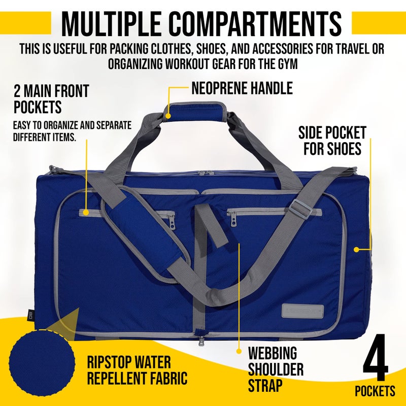 LEGEND Foldable Duffle Bag for Travel - Waterproof Travel Duffel Bags with Shoe Compartment, Lightweight Folding Bag for Overnight, Large Capacity Collapsible Duffle for Men & Women - 60L Royal Blue - Image 4