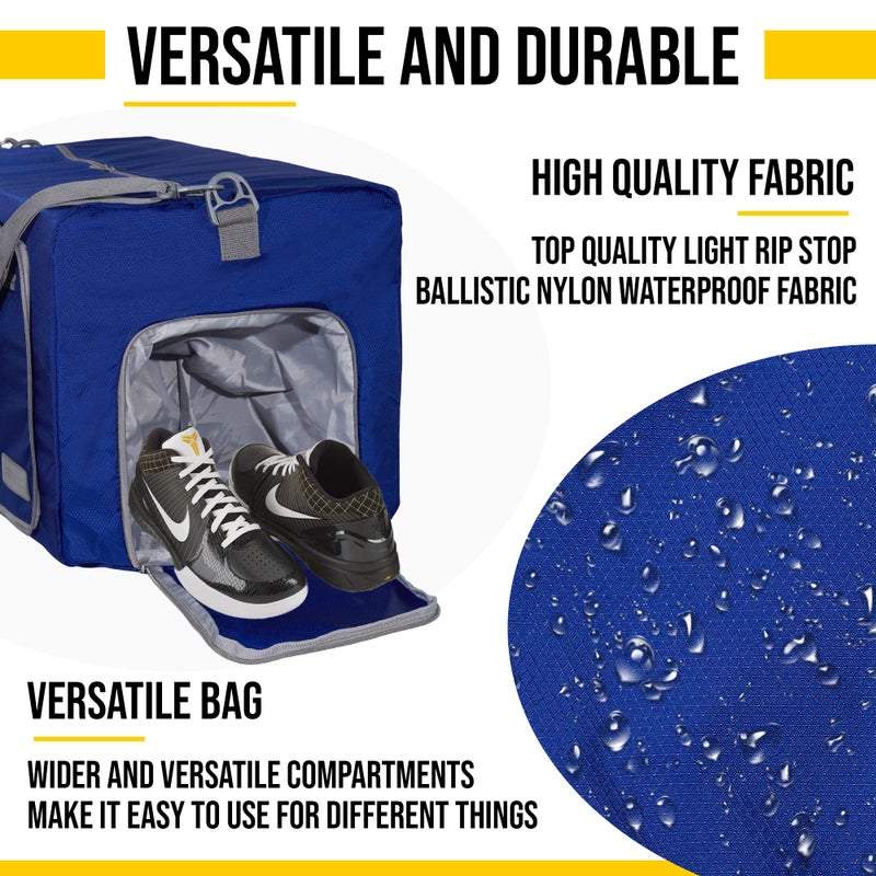 LEGEND Foldable Duffle Bag for Travel - Waterproof Travel Duffel Bags with Shoe Compartment, Lightweight Folding Bag for Overnight, Large Capacity Collapsible Duffle for Men & Women - 60L Royal Blue - Image 3