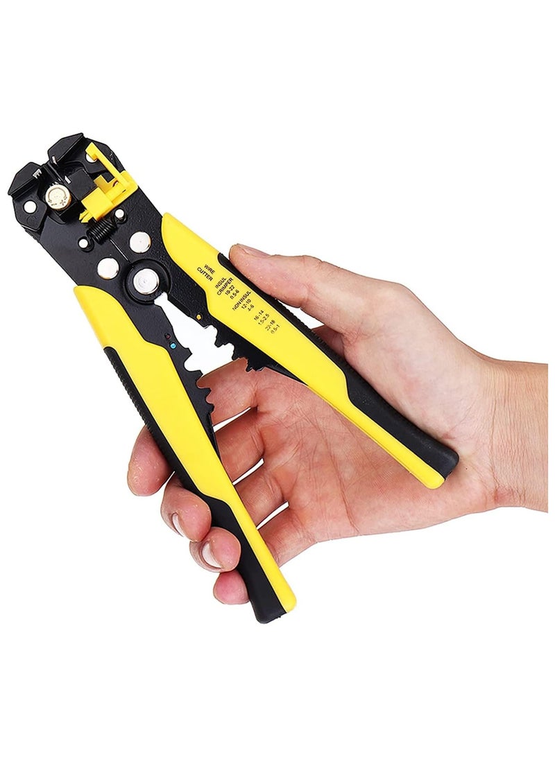 ALASAMCO Wire Stripper,AWG10-24 Professional Cable Stripper Plier 3-in-1 Hand Tool Self-Adjusting Cable Stripper,Automatic Wire Cutter and Terminal Crimper,Yellow - Image 1