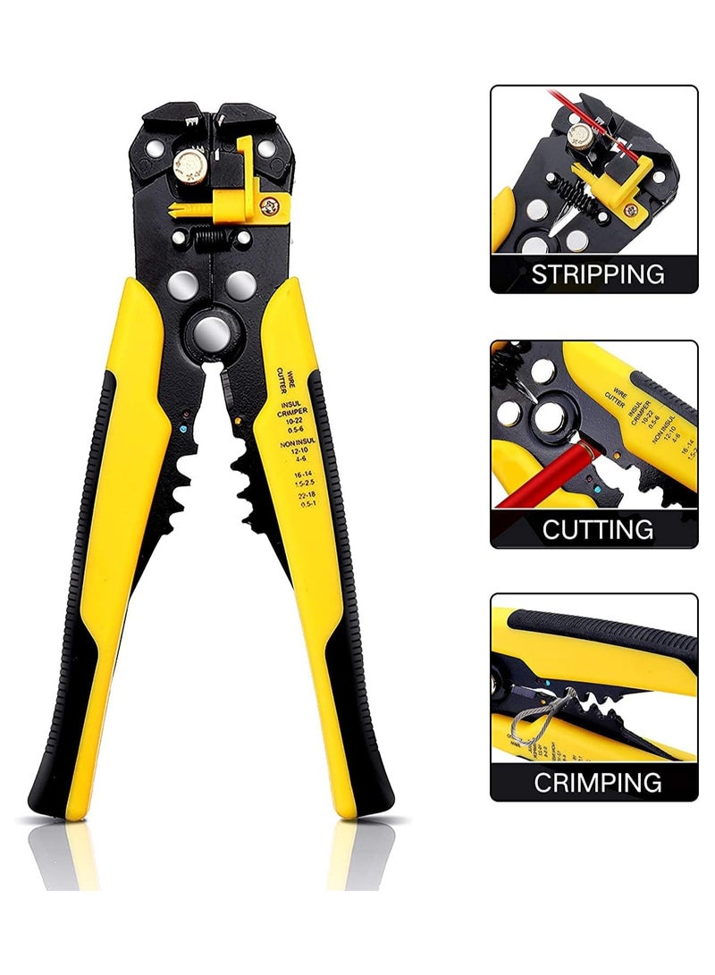 ALASAMCO Wire Stripper,AWG10-24 Professional Cable Stripper Plier 3-in-1 Hand Tool Self-Adjusting Cable Stripper,Automatic Wire Cutter and Terminal Crimper,Yellow - Image 2