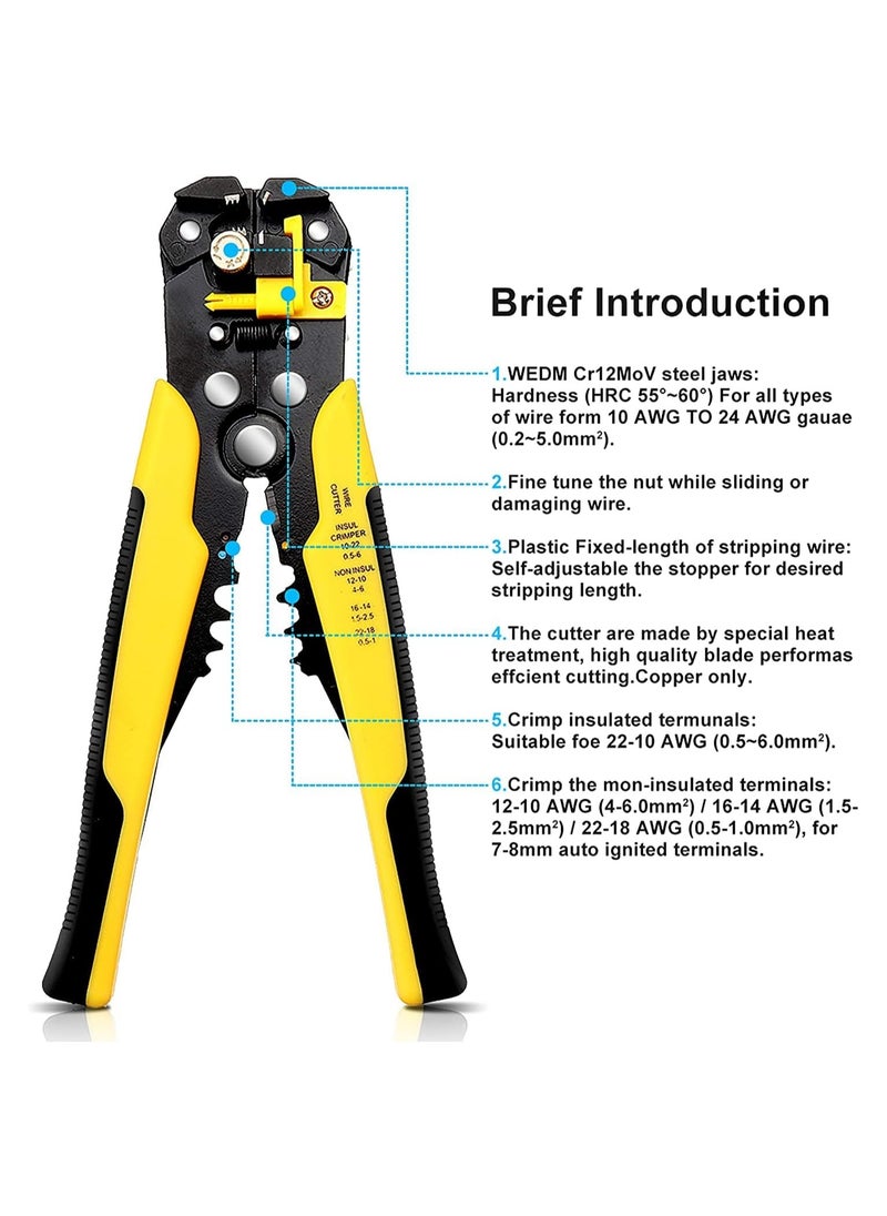 Wire Stripper,AWG10-24 Professional Cable Stripper Plier 3-in-1 Hand Tool Self-Adjusting Cable Stripper,Automatic Wire Cutter and Terminal Crimper,Yellow - pzsku/Z2BBC954C401054BE5126Z/45/_/1739544771/0131f7f3-dba6-4638-9e40-55cb171f7954