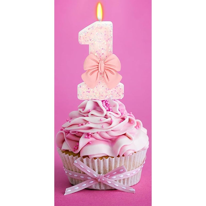 ElekFX Birthday Candle for Cake, 1 Candle - Pink Glitter with Bowknot, 2.76 inch Happy Birthday Candle, Cake Topper Decoration for 1 Year Old Birthday Party (Number 1) - Image 3