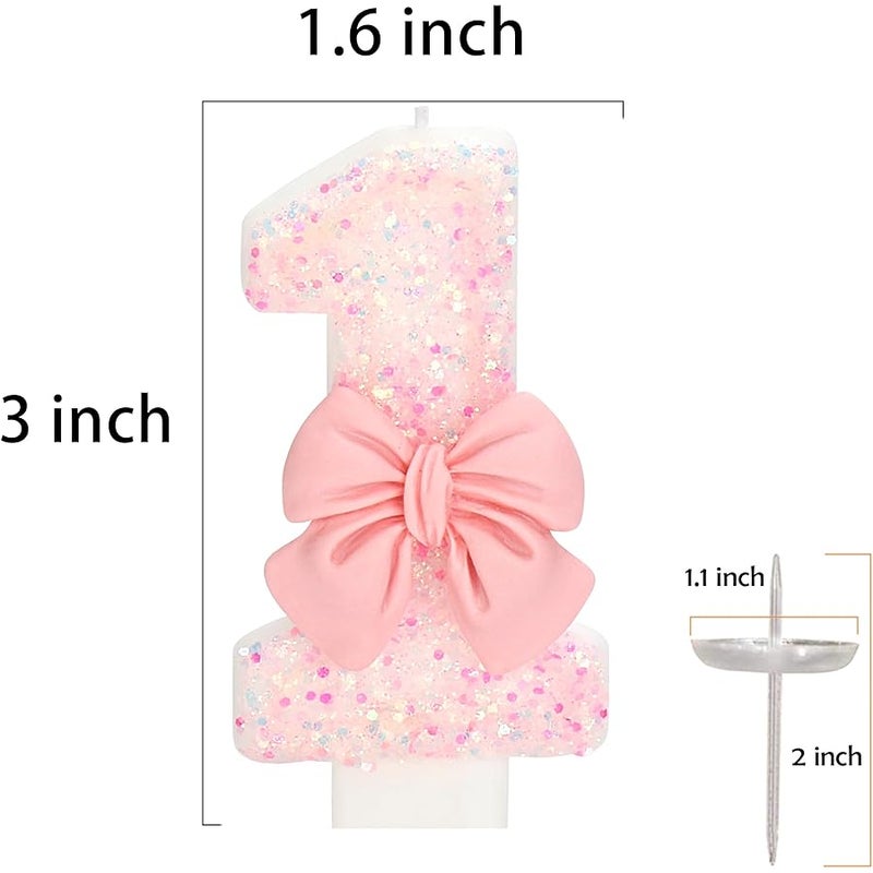 ElekFX Birthday Candle for Cake, 1 Candle - Pink Glitter with Bowknot, 2.76 inch Happy Birthday Candle, Cake Topper Decoration for 1 Year Old Birthday Party (Number 1) - Image 4