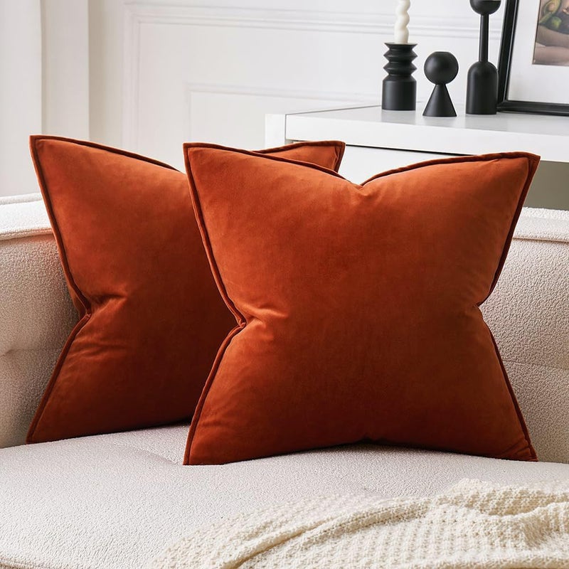 MIULEE Pack of 2 Decorative Velvet Throw Pillow Covers Soft Burnt Orange Pillow Covers Soild Square Cushion Case for Sofa Bedroom Car 18x 18 Inch 45x 45cm