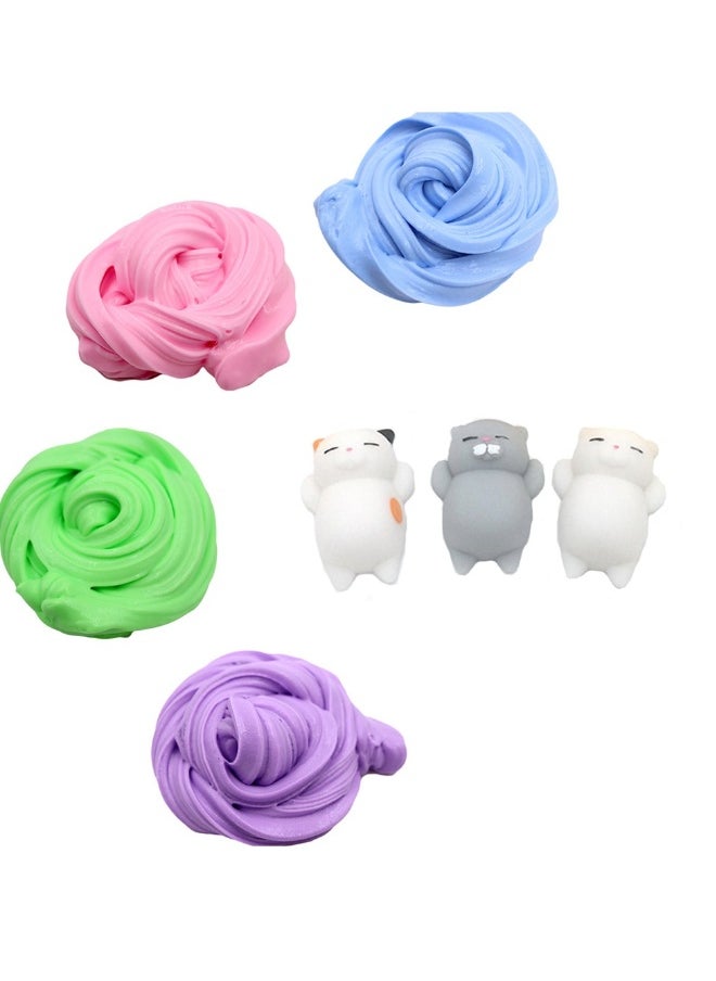 Fluffy Putty Rainbow Cloud Butter Slime Kit with Crunchy Foam Balls (Pack of 4)  - Image 1