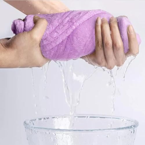 Fezora Hair Towel Wrap for Women (Pack of 2) | Quick-Dry Microfiber Hair Turban with Elastic Loop | Super Absorbent Hair Drying Towel for Ladies & Girls (Purple & Pista) - Image 5