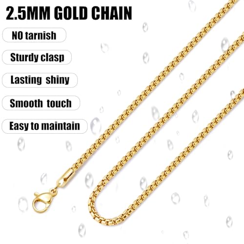 Fiusem 14K Gold Plated Chain for Men, 2.5mm 14K Gold Plated Stainless Steel Necklace for Men and Women, Box Chain 28 Inches - Image 5