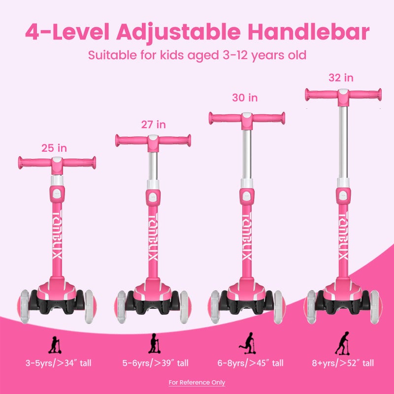 TONBUX Kids Scooter for Age 3-12, Toddler Scooter with 4 Adjustable Heights, Light Up 3-Wheels Scooters, Shock Absorption Design, Lean to Steer, Balance Training Scooters for Kids - Image 2
