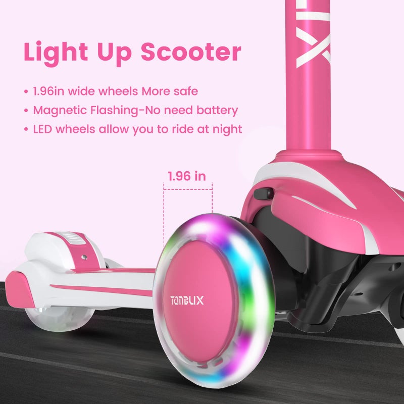 TONBUX Kids Scooter for Age 3-12, Toddler Scooter with 4 Adjustable Heights, Light Up 3-Wheels Scooters, Shock Absorption Design, Lean to Steer, Balance Training Scooters for Kids - Image 3