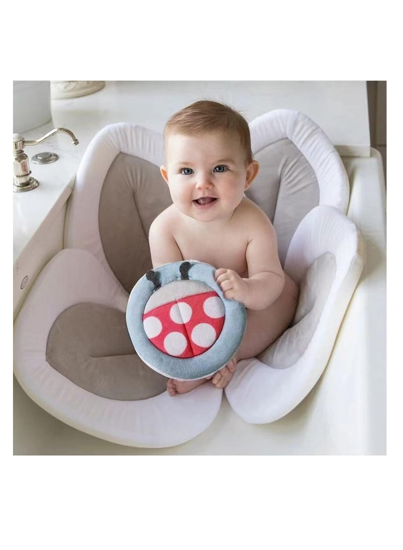 ULHYC Baby Bathtub Baby Bath Mat Seat, Sponge Folding Fits Most Sinks Newborn & Baby Essentials(Blooming Flower) (Grey) - Image 4