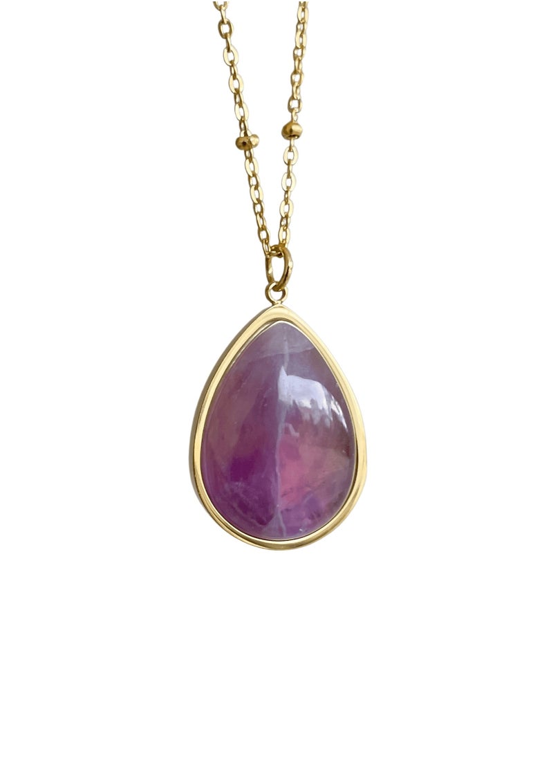 Clé de Lune Vibrant Purple Jade Natural Semi-Precious Gemstone Drop Pendant Necklace  - Image 4