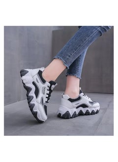 A.M Women's Fashion White Leather Casual Dad Shoes, Comfortable Walking, Chunky Sneakers for Women  - Image 3