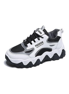 A.M Women's Fashion White Leather Casual Dad Shoes, Comfortable Walking, Chunky Sneakers for Women  - Image 2
