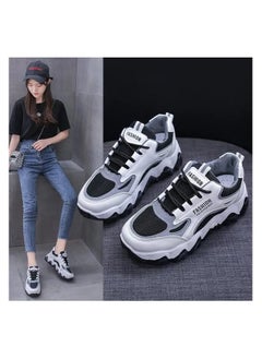 A.M Women's Fashion White Leather Casual Dad Shoes, Comfortable Walking, Chunky Sneakers for Women  - Image 1