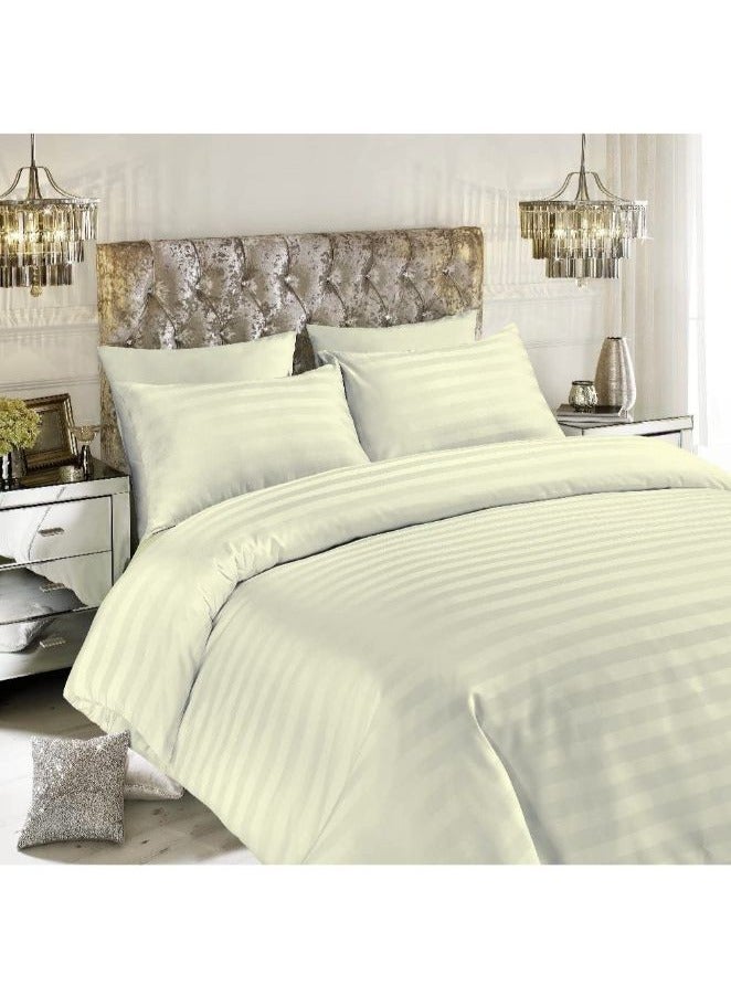 BYFT Tulip (Cream) King Size Fitted Sheet and Pillow Covers with 1 cm Satin Stripe (Set of 3 Pcs) 100% Cotton, Soft and Luxurious Hotel Quality Bed linen-300 TC - Image 1