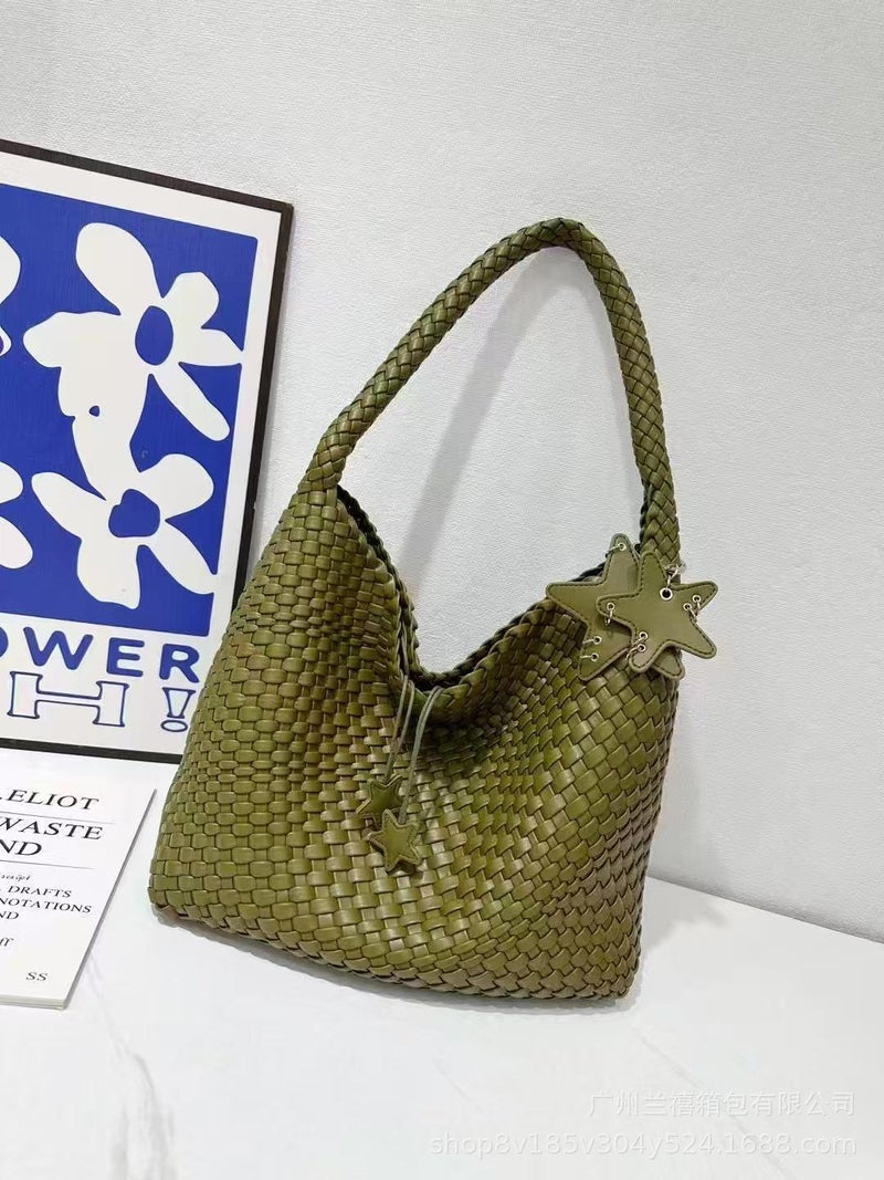 Advanced Niche Design Handmade Woven Bag Large Capacity Tote Bag Casual Lazy Style Shoulder Underarm Bucket Bag - Image 1