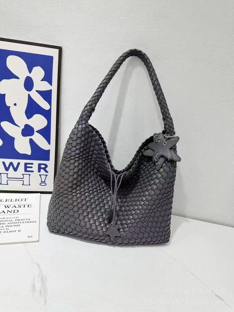 Advanced Niche Design Handmade Woven Bag Large Capacity Tote Bag Casual Lazy Style Shoulder Underarm Bucket Bag - Image 4