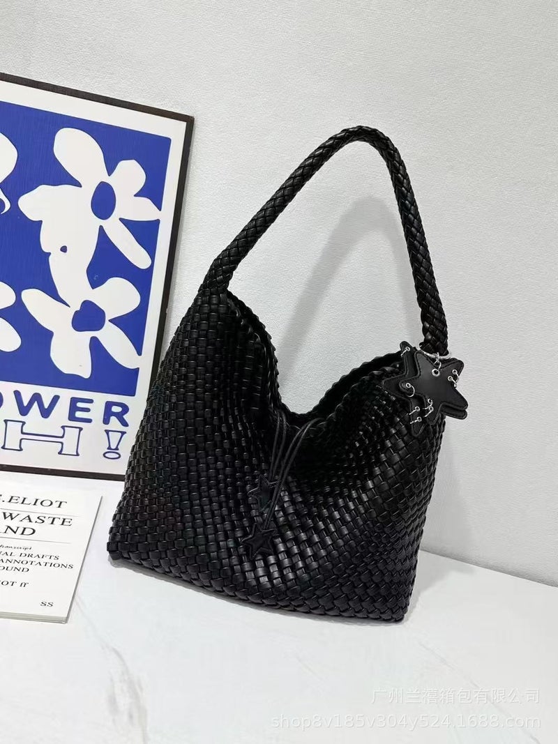 Advanced Niche Design Handmade Woven Bag Large Capacity Tote Bag Casual Lazy Style Shoulder Underarm Bucket Bag - Image 2
