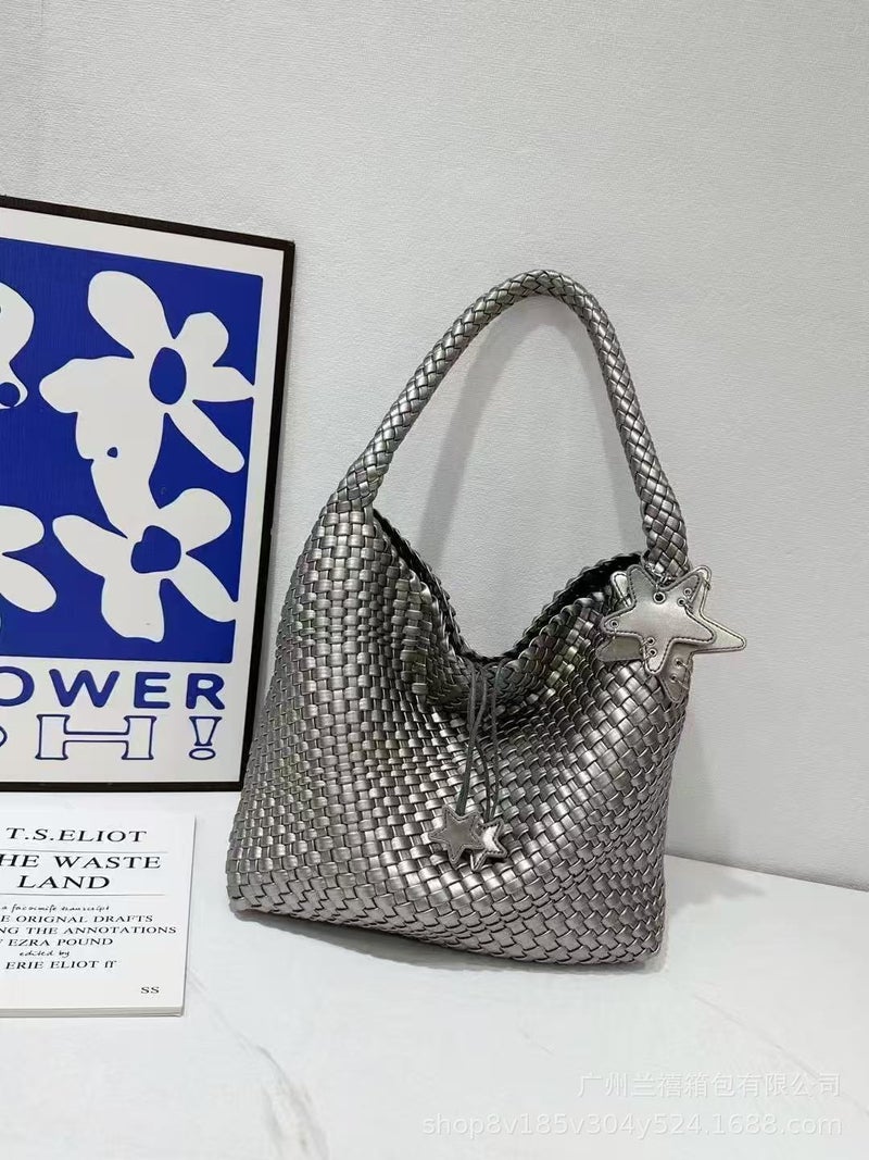 Advanced Niche Design Handmade Woven Bag Large Capacity Tote Bag Casual Lazy Style Shoulder Underarm Bucket Bag - Image 5