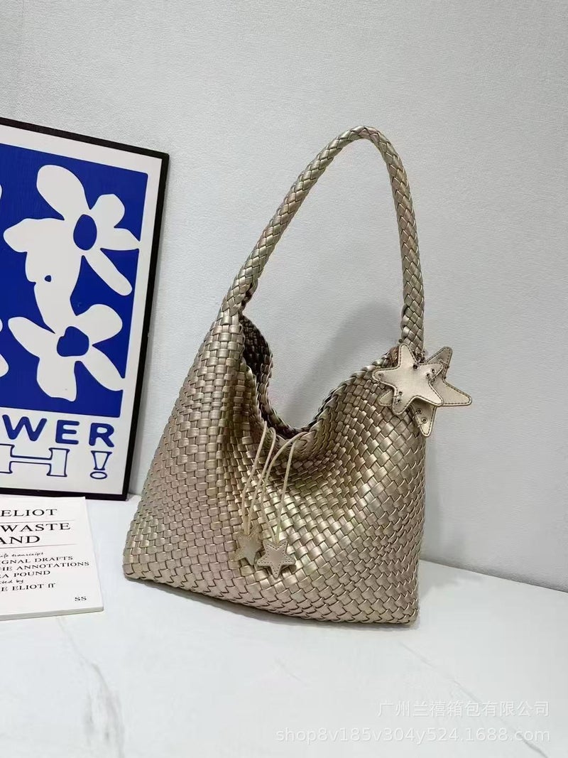 Advanced Niche Design Handmade Woven Bag Large Capacity Tote Bag Casual Lazy Style Shoulder Underarm Bucket Bag - Image 3