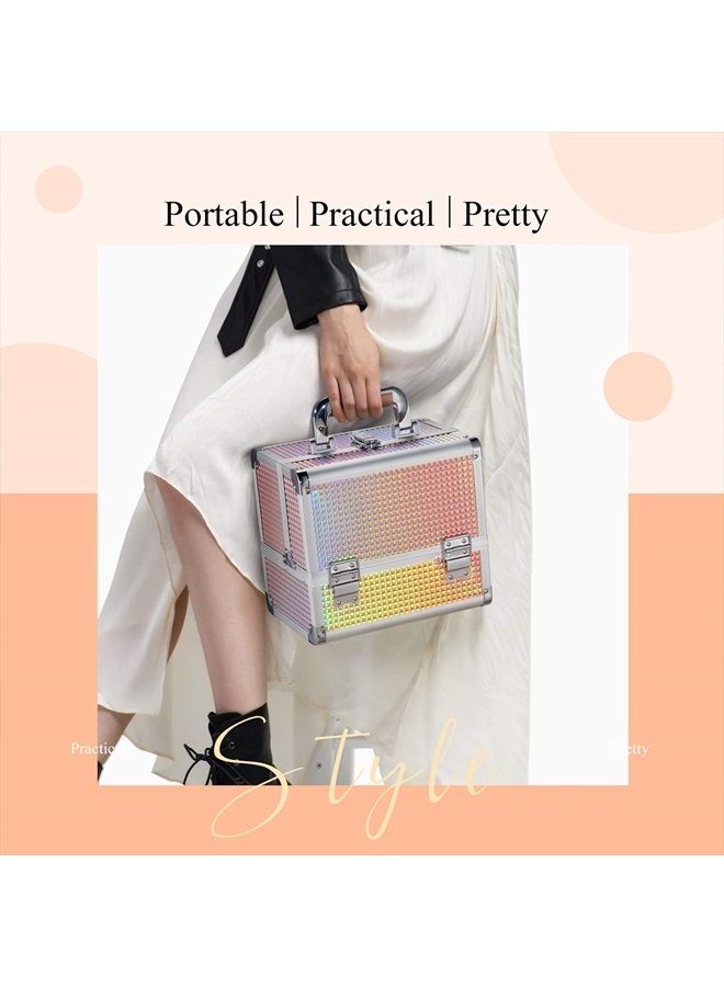 Joligrace Makeup Box Cosmetic Train Case for Women Travel Jewelry Organizer with Compartments & Mirror Portable Lockable Make-up Trunk Shiny Style  - Image 2