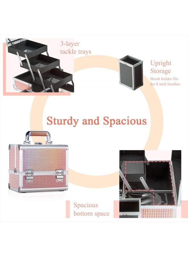 Joligrace Makeup Box Cosmetic Train Case for Women Travel Jewelry Organizer with Compartments & Mirror Portable Lockable Make-up Trunk Shiny Style  - Image 3