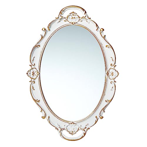 LONGWIN Vintage Oval Mirror for Wall Decor Ornate Hanging Small Mirrors for Living RoomBedroom PerfumeVanity Tray 10 x 145 Inch White - Image 1