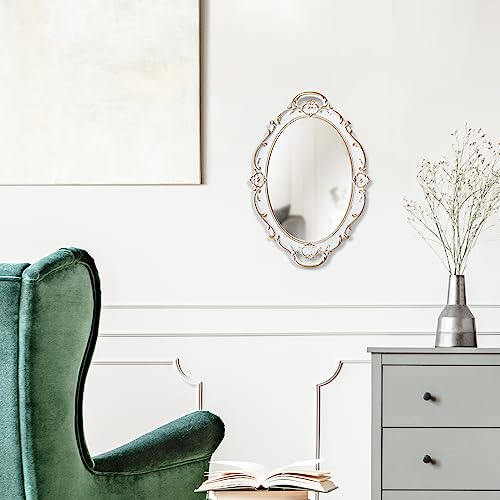 LONGWIN Vintage Oval Mirror for Wall Decor Ornate Hanging Small Mirrors for Living RoomBedroom PerfumeVanity Tray 10 x 145 Inch White - Image 3