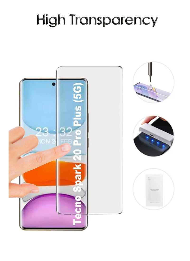 Generic - UV Liquid Glue Full Coverage Tempered Glass Screen Protector For Tecno Spark 20 Pro Plus - Clear - Image 1
