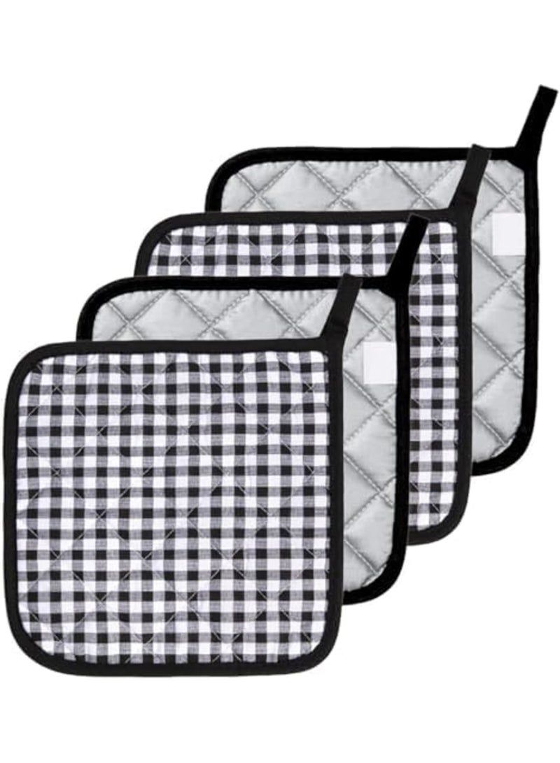 SYOSI Festive Buffalo Plaid Pot Holders, 4 Pack - Quilted Cotton Oven Mitts, Heat Resistant Trivet Pads for Cooking & Baking, Multi-Use Kitchen Accessory, Perfect Holiday Decor & Gift, Black - Image 1