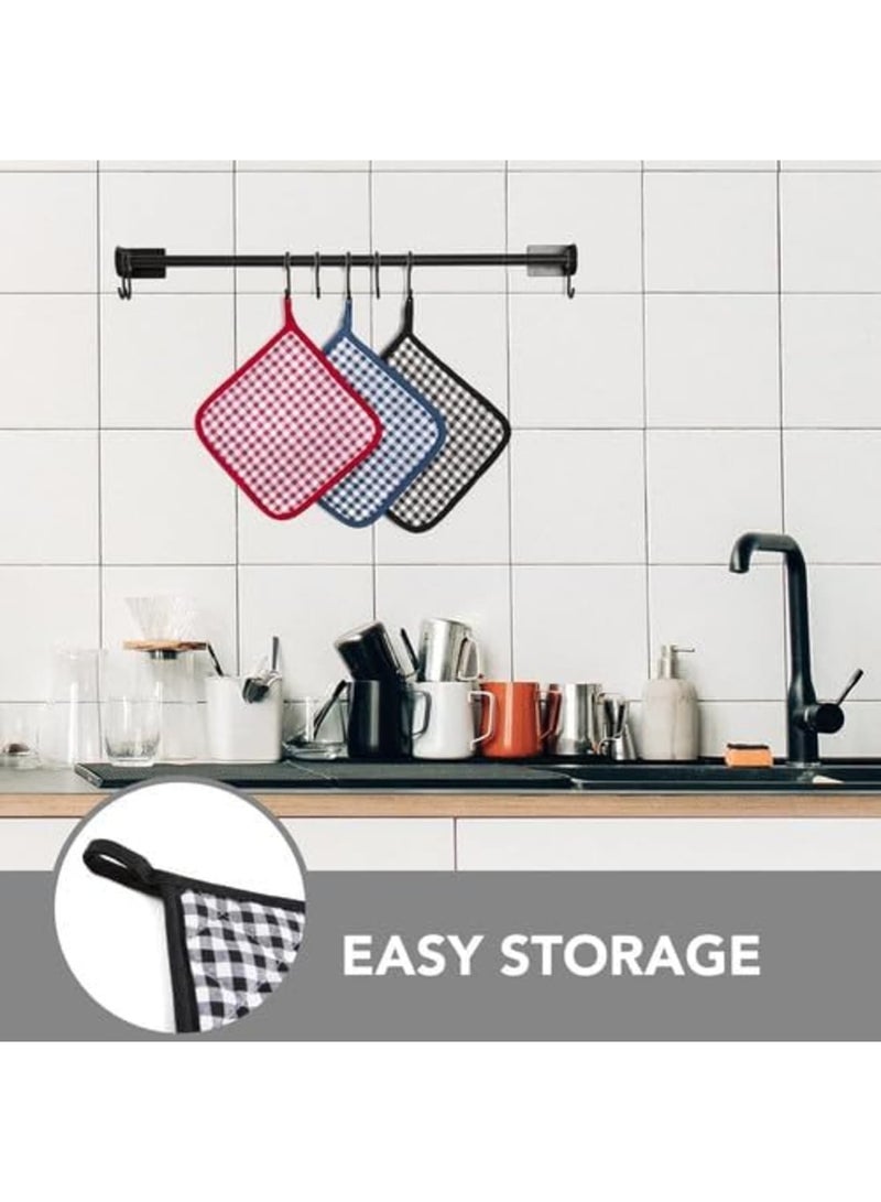 SYOSI Festive Buffalo Plaid Pot Holders, 4 Pack - Quilted Cotton Oven Mitts, Heat Resistant Trivet Pads for Cooking & Baking, Multi-Use Kitchen Accessory, Perfect Holiday Decor & Gift, Black - Image 3