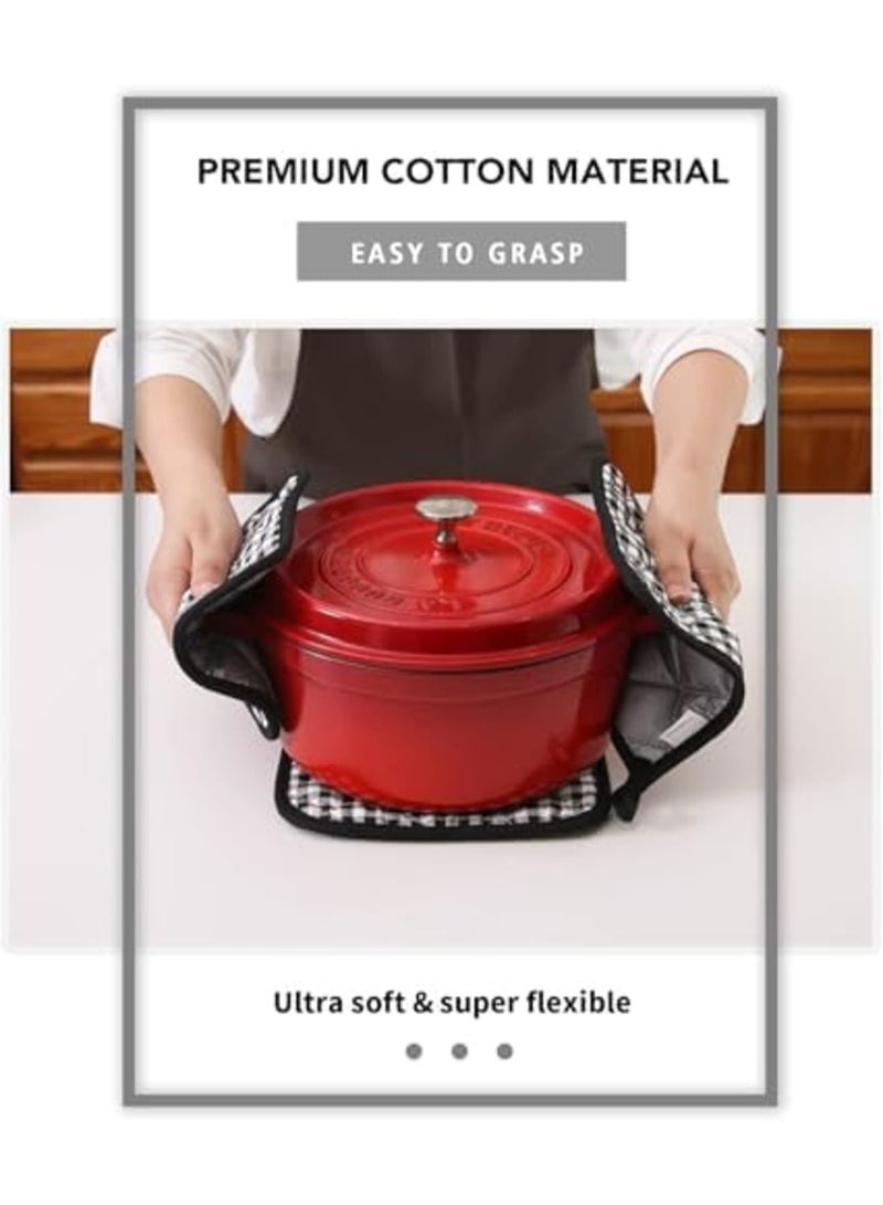 SYOSI Festive Buffalo Plaid Pot Holders, 4 Pack - Quilted Cotton Oven Mitts, Heat Resistant Trivet Pads for Cooking & Baking, Multi-Use Kitchen Accessory, Perfect Holiday Decor & Gift, Black - Image 5