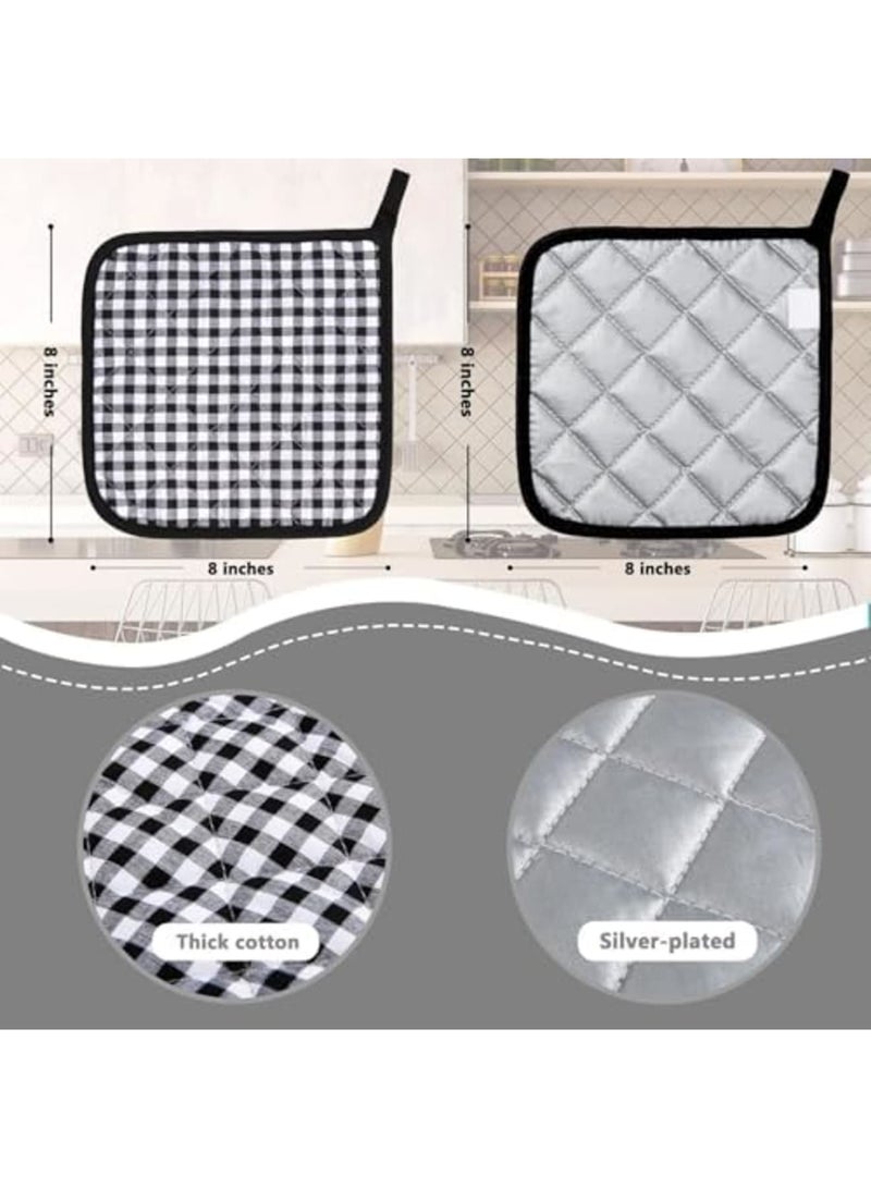 SYOSI Festive Buffalo Plaid Pot Holders, 4 Pack - Quilted Cotton Oven Mitts, Heat Resistant Trivet Pads for Cooking & Baking, Multi-Use Kitchen Accessory, Perfect Holiday Decor & Gift, Black - Image 4