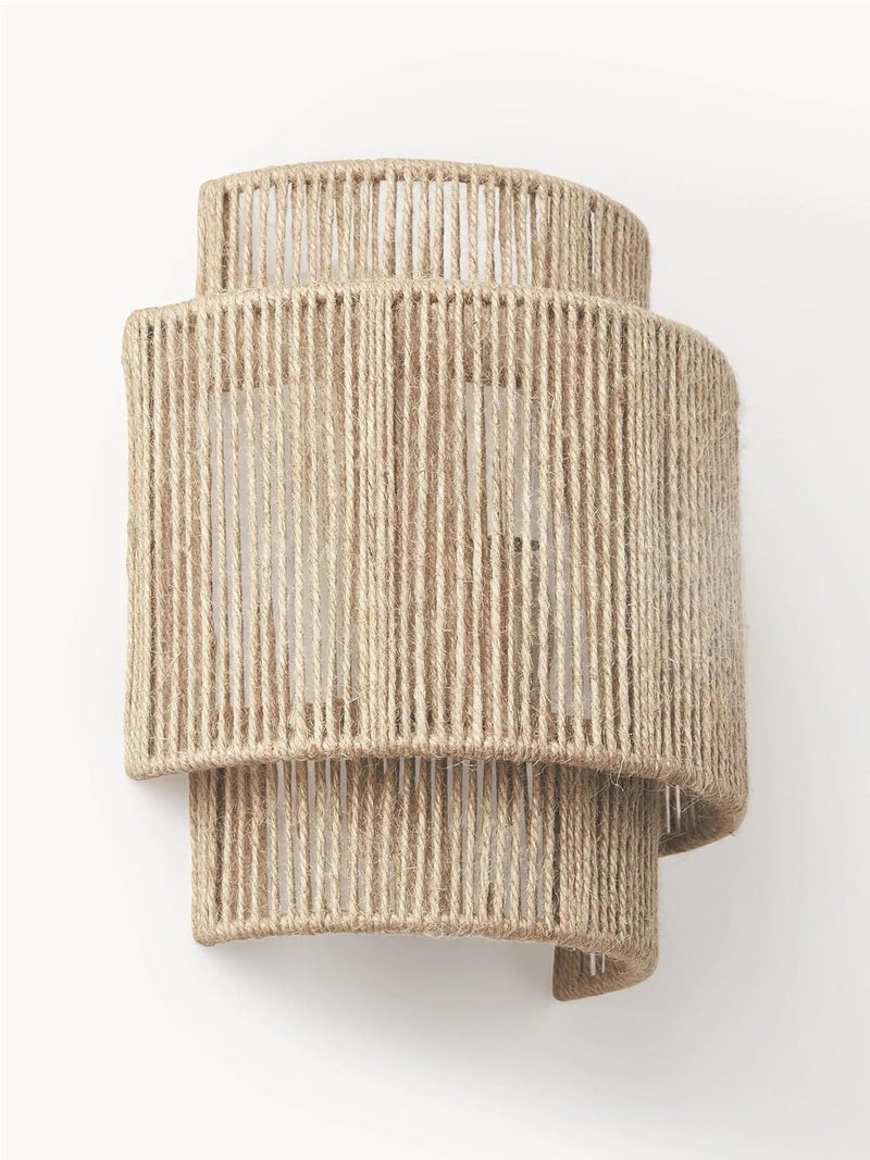 AKWAY Bamboo Wall Lamps for Living rooms Rattan and Cane Webbing wall lamps for Bedroom Wicker Wall lamps for home Decoration Bulb not Included Jute Wire - Image 1