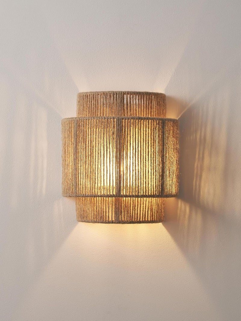 AKWAY Bamboo Wall Lamps for Living rooms Rattan and Cane Webbing wall lamps for Bedroom Wicker Wall lamps for home Decoration Bulb not Included Jute Wire - Image 4