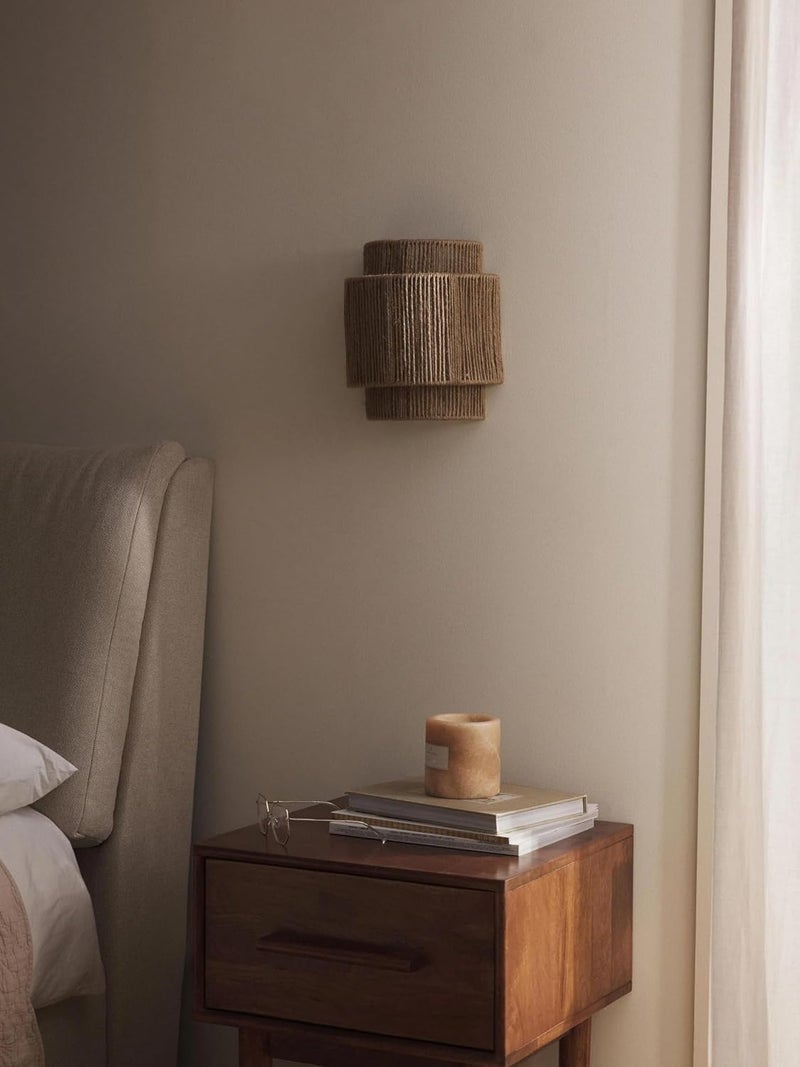 AKWAY Bamboo Wall Lamps for Living rooms Rattan and Cane Webbing wall lamps for Bedroom Wicker Wall lamps for home Decoration Bulb not Included Jute Wire - Image 3