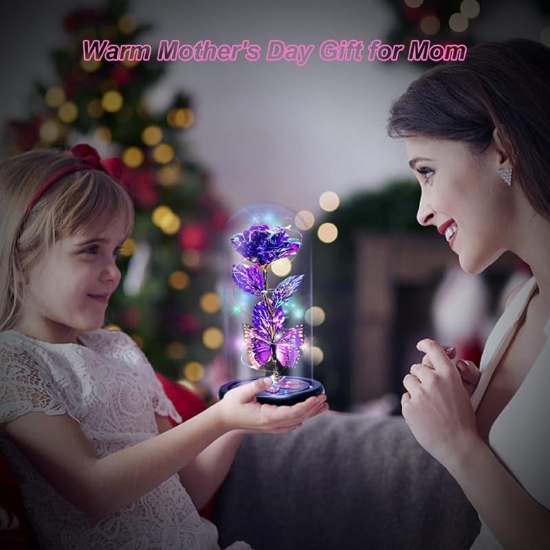 SAPRA Rose Flower Gifts for Women Rose in Acrylic Dome with Butterfly Enchanted Galaxy Rose Eternal LED Flower Gift in Glass Dome Women Gifts Valentines Anniversary Wedding Gifts Butterfly_Rose - Image 5