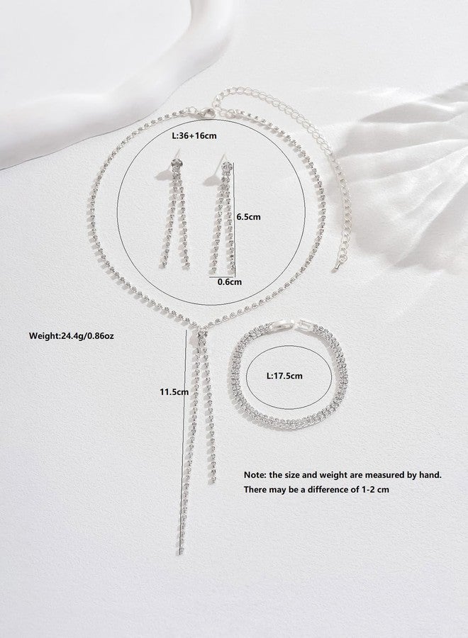 MIFYNN طقم مجوهرات زفاف مرصع بأحجار الراين من MIFYNN للنساء، يتضمن أقراطًا وقلادة وسوارًا مرصعة بالكريستال اللامع، مناسب لحفلات الزفاف والخطوبة، وللعرائس ووصيفات العروس (فضي 1) - Image 4