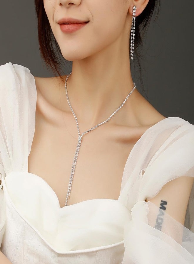 MIFYNN طقم مجوهرات زفاف مرصع بأحجار الراين من MIFYNN للنساء، يتضمن أقراطًا وقلادة وسوارًا مرصعة بالكريستال اللامع، مناسب لحفلات الزفاف والخطوبة، وللعرائس ووصيفات العروس (فضي 1) - Image 3