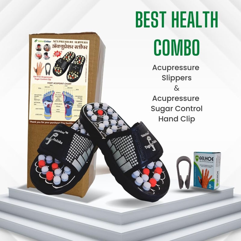 ValueLinker ™ Acupressure Foot Massager Slippers | Get FREE Sugar Control Hand Clip | Reflexology Massage for Blood Circulation | Overall Body Pain & Stress Relief | For Men & Women | Size - 9 - Image 2