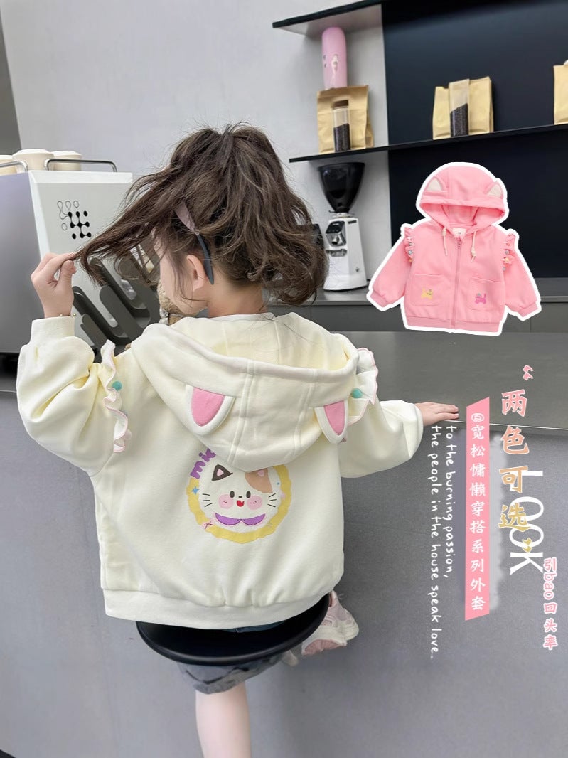 Girl'S Hooded Jacket Fashionable Western Style Children'S Casual All-Match Jacket Top Cartoon Baby Girl'S Autumn Fashion - Image 3