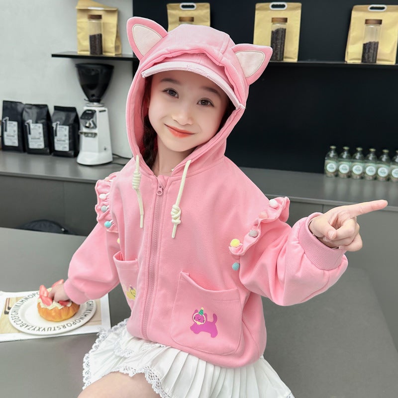 Girl'S Hooded Jacket Fashionable Western Style Children'S Casual All-Match Jacket Top Cartoon Baby Girl'S Autumn Fashion - Image 1
