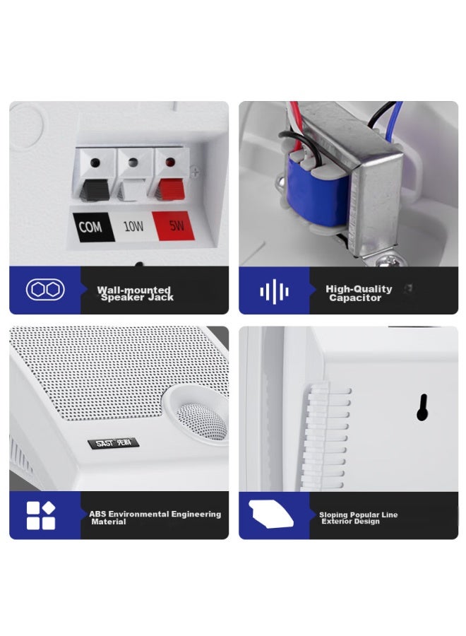 SAST Sast Constant Voltage Wall-Mounted Speaker For Campus Public Address System, Conference Room, Restaurant, Supermarket, Shopping Mall, Store Background Wall-Mounted Loudspeaker (White) - Image 5