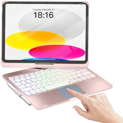 NOKBABO for iPad 10th 11th (A16) Generation Case with Keyboard, iPad Air 11 inch case (M4/M3/M2), Keyboard for iPad Pro 11 (4th/3rd/2nd/1st) & iPad Air 5/4, Trackpad, 360° Swivel, Backlit-Bright Pink - Image 1