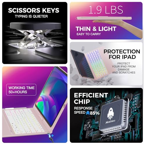 NOKBABO for iPad 10th 11th (A16) Generation Case with Keyboard, iPad Air 11 inch case (M4/M3/M2), Keyboard for iPad Pro 11 (4th/3rd/2nd/1st) & iPad Air 5/4, Trackpad, 360° Swivel, Backlit-Bright Pink - Image 5
