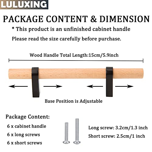 luluxing Adjustable Wood Cabinet Handles,Unfinished DIY Pulls,Adjustable Double Hole Distance Handles,Modern Kitchen Wardrobe Drawer Pulls 6Pcs Adjustable Wood Cabinet Handles（6pcs Adjustable） - Image 2