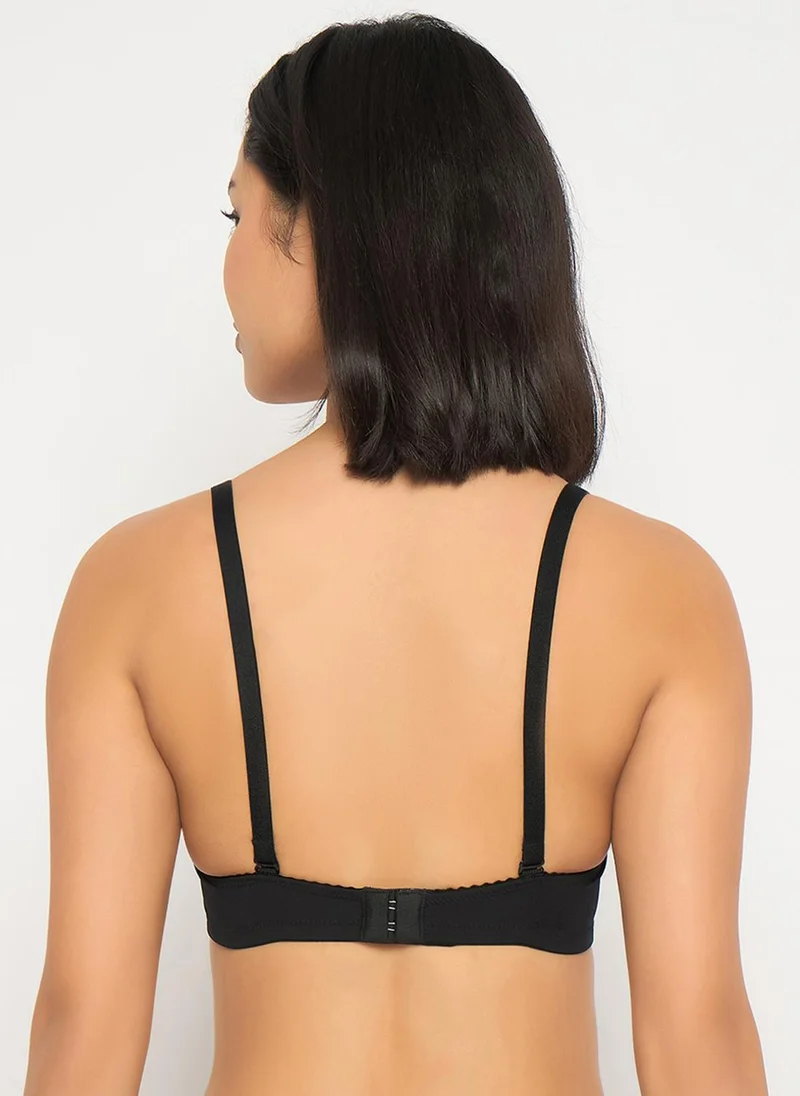 كلوفيا Clovia Padded Non-Wired Full Coverage Self-Striped Multiway T-shirt Bra in Black